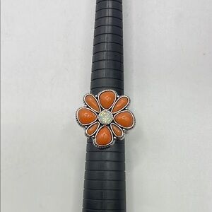 Orange Flower Ring Stretchy Adjustable Boho Hippie Fashion Statement Jewelry